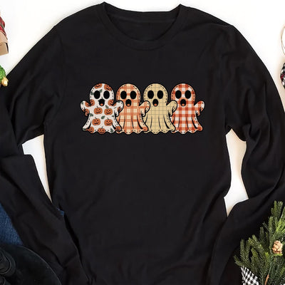 Preppy Floral Ghost Long Sleeve Shirt, Fall Ghost Long Sleeve Shirt, Autumn Girly Graphic Long Sleeve Shirt, Tis The Season Halloween Long Sleeve Shirt