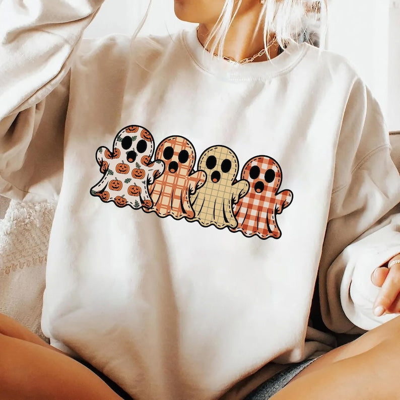 Preppy Floral Ghost Sweatshirt, Fall Ghost SweatShirt, Autumn Girly Graphic SweatShirt, Tis The Season Halloween SweatShirt,