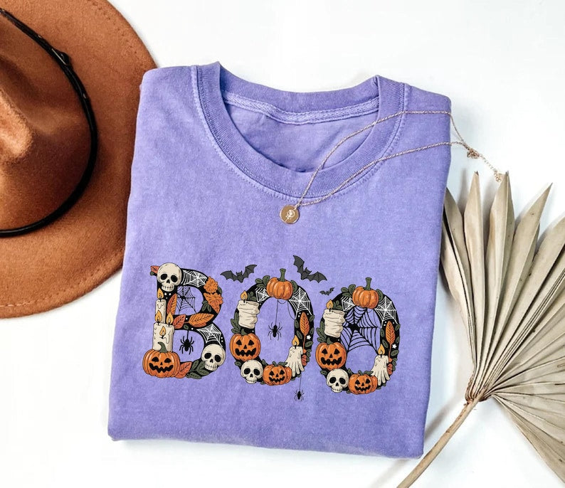 Boo Short Sleeve Shirt, Halloween Fall Tee, Cute and Scary Ghost Short Sleeve Shirt, Spooky Season Unisex Short Sleeve Shirt