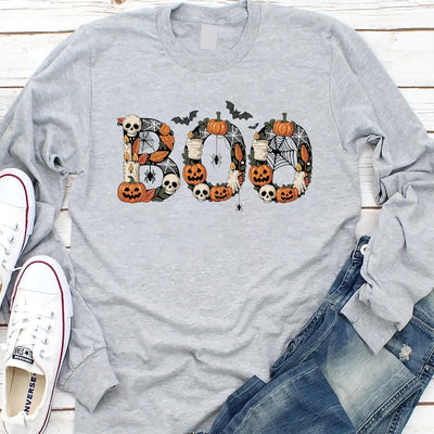 Boo Long Sleeve Shirt, Halloween Fall Long Sleeve Shirt, Cute & Scary Ghost Long Sleeve Shirt, Spooky Season Unisex Long Sleeve Shirt
