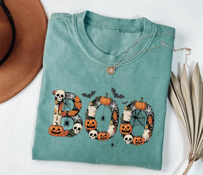 Boo Short Sleeve Shirt, Halloween Fall Tee, Cute and Scary Ghost Short Sleeve Shirt, Spooky Season Unisex Short Sleeve Shirt