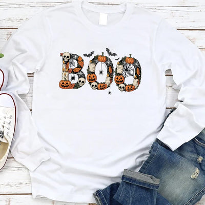 Boo Long Sleeve Shirt, Halloween Fall Long Sleeve Shirt, Cute & Scary Ghost Long Sleeve Shirt, Spooky Season Unisex Long Sleeve Shirt