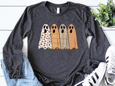 Preppy Floral Ghost Long Sleeve Shirt, Fall Ghost Long Sleeve Shirt, Autumn Girly Graphic Long Sleeve Shirt, Tis The Season Halloween Long Sleeve Shirt