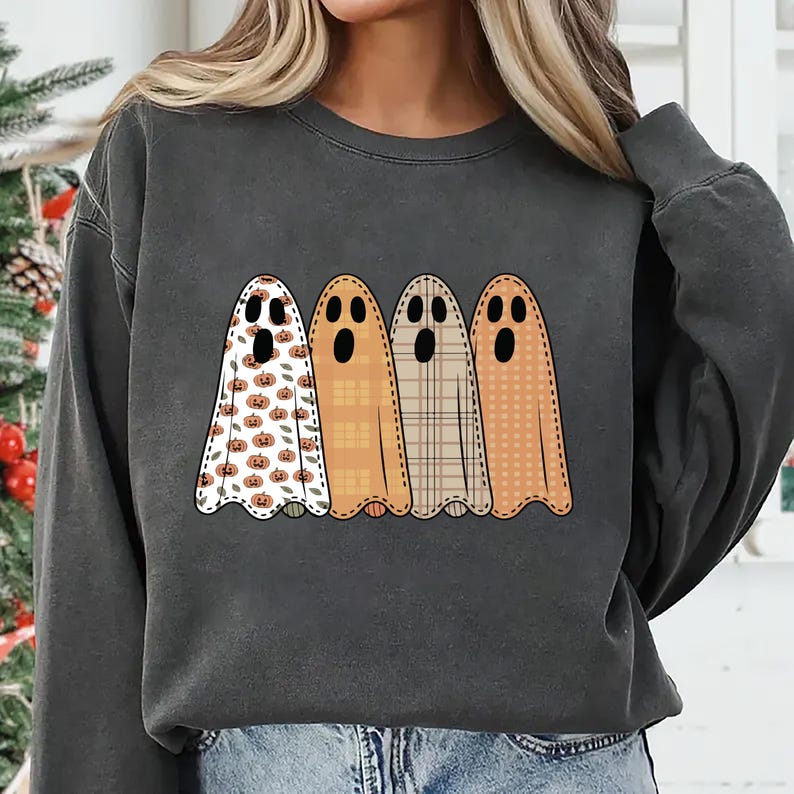 Preppy Floral Ghost Sweatshirt, Fall Ghost SweatShirt, Autumn Girly Graphic SweatShirt, Tis The Season Halloween SweatShirt