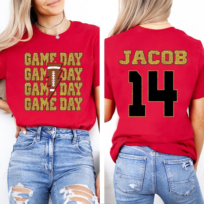Personalized Football Game Day Short Sleeve Shirt, Custom Game Day Mom Football Short Sleeve Shirt