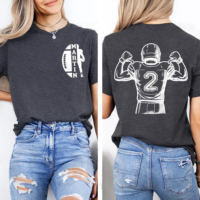 Personalized Football Short Sleeve Shirt, Custom Name Football Short Sleeve Shirt, Quarterback Silhouette Tee