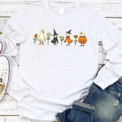 Halloween Goose Long Sleeve Shirt, Cute Fall Pumpkin Witch Goose Long Sleeve Shirt, Ghost Goose Autumn Long Sleeve Shirt
