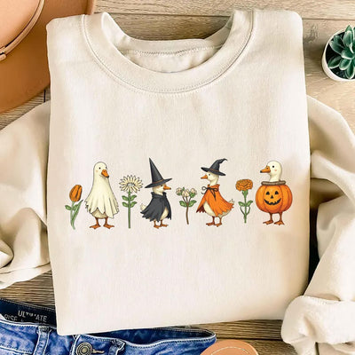 Halloween Goose Sweatshirt, Cute Fall Pumpkin Witch Goose SweatShirt, Ghost Goose Autumn SweatShirt
