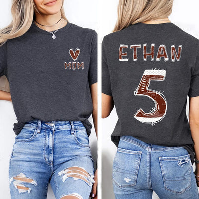 Custom Football Mom Short Sleeve Shirt, Football Season Mama Short Sleeve Shirt, Football Kids Name, Jersey Number Tee, Unisex Game Day Short Sleeve Shirt