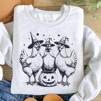 Chicken Witches Funny Halloween Sweatshirt, Vintage Chicken Witch SweatShirt, Funny Women Halloween Gift SweatShirt