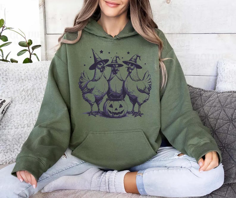 Chicken Witches Funny Halloween Hoodie, Vintage Chicken Witch Hoodie, Funny Women Halloween Gift