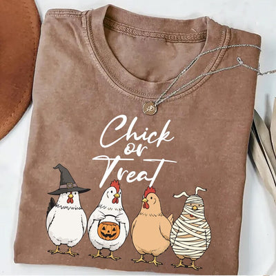 Chick Or Treat Short Sleeve Shirt, Halloween Chicken Tee, Funny Fall Short Sleeve Shirt, Cute Halloween Chicken Top, Trick Or Treat Unisex Short Sleeve Shirt