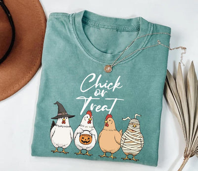 Chick Or Treat Short Sleeve Shirt, Halloween Chicken Tee, Funny Fall Short Sleeve Shirt, Cute Halloween Chicken Top, Trick Or Treat Unisex Short Sleeve Shirt