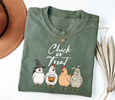 Chick Or Treat Short Sleeve Shirt, Halloween Chicken Tee, Funny Fall Short Sleeve Shirt, Cute Halloween Chicken Top, Trick Or Treat Unisex Short Sleeve Shirt