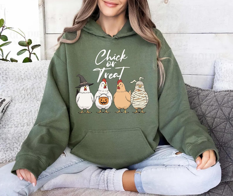Chick Or Treat Hoodie, Halloween Chicken Hoodie, Funny Fall Hoodie, Cute Halloween Chicken Top, Trick Or Treat Unisex Hoodie