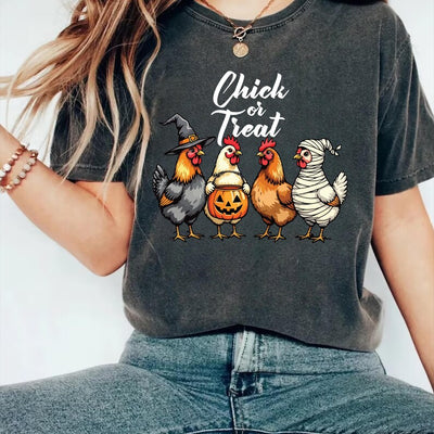 Chick Or Treat Short Sleeve Shirt, Halloween Chicken Tee, Funny Fall Short Sleeve Shirt, Cute Halloween Chicken Top, Trick Or Treat Unisex Short Sleeve Shirt