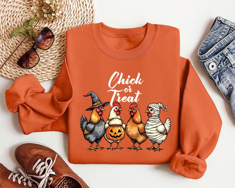 Chick Or Treat Sweatshirt, Halloween Chicken SweatShirt, Funny Fall SweatShirt
