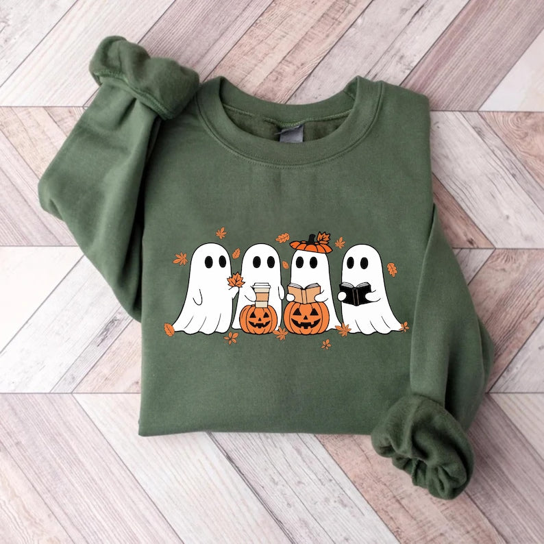 Fall Ghost Sweatshirt, Floral Ghost SweatShirt, Halloween Ghost Top, Flower Halloween SweatShirt