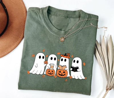 Fall Ghost Short Sleeve Shirt, Floral Ghost Tee, Halloween Ghost Top, Flower Halloween Short Sleeve Shirt, Unisex Cute Ghost Fall Short Sleeve Shirt
