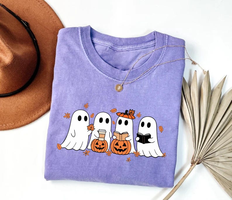 Fall Ghost Short Sleeve Shirt, Floral Ghost Tee, Halloween Ghost Top, Flower Halloween Short Sleeve Shirt, Unisex Cute Ghost Fall Short Sleeve Shirt