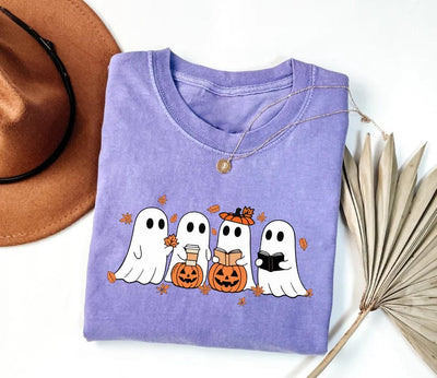 Fall Ghost Short Sleeve Shirt, Floral Ghost Tee, Halloween Ghost Top, Flower Halloween Short Sleeve Shirt, Unisex Cute Ghost Fall Short Sleeve Shirt