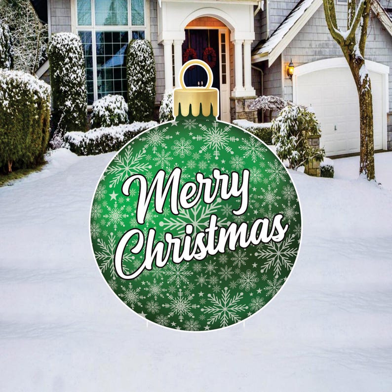Christmas Yard Sign for Home Decor, Lawn Decoration with Stakes, Green Ornament Merry Christmas Yard Decoration, Outdoor Holiday Sign