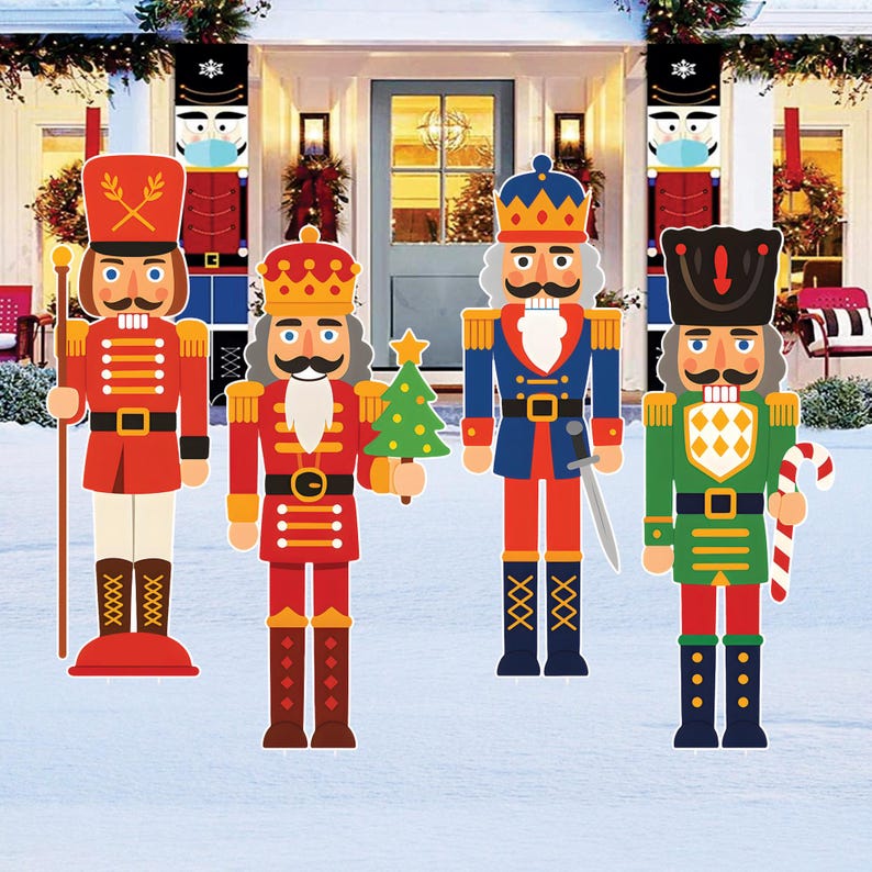 Nutcracker Yard Signs, Outdoor Christmas Lawn Decorations with Stakes, Holiday Garden Patio Pathway Cute Xmas Party Winter Décor