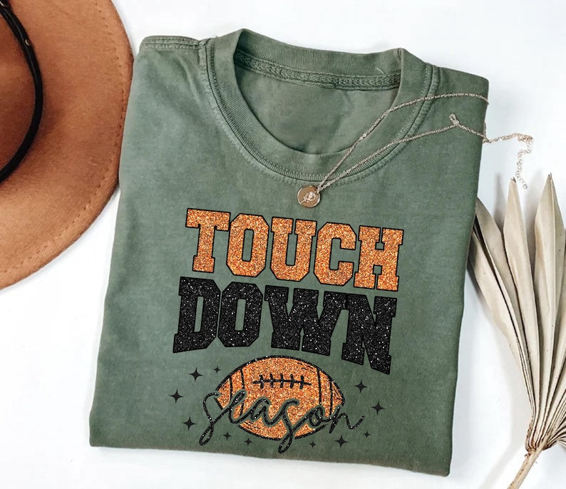 Touch Down Season Short Sleeve Shirt, Game Day Football Mom Short Sleeve Shirt, Football Lover Tee, American Football Short Sleeve Shirt