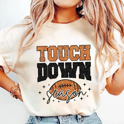Touch Down Season Short Sleeve Shirt, Game Day Football Mom Short Sleeve Shirt, Football Lover Tee, American Football Short Sleeve Shirt