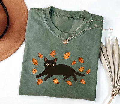 Black Cat Short Sleeve Shirt, Cozy Halloween Short Sleeve Shirt, Black Cat Fall Tee, Cat Lover Gift Short Sleeve Shirt, Unisex Cute Halloween Cats Short Sleeve Shirt