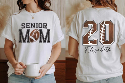 Custom Senior Football Mom Short Sleeve Shirt, Personalized Team Spirit Tee With Kids Name and Number, Customized Game Day Short Sleeve Shirt
