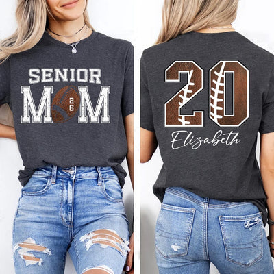Custom Senior Football Mom Short Sleeve Shirt, Personalized Team Spirit Tee With Kids Name and Number, Customized Game Day Short Sleeve Shirt