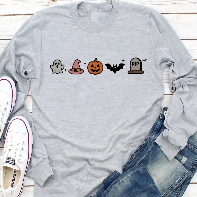 Cute Halloween Long Sleeve Shirt, Minimalist Halloween Long Sleeve Shirt