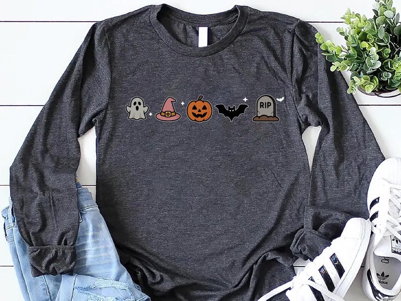 Cute Halloween Long Sleeve Shirt, Minimalist Halloween Long Sleeve Shirt