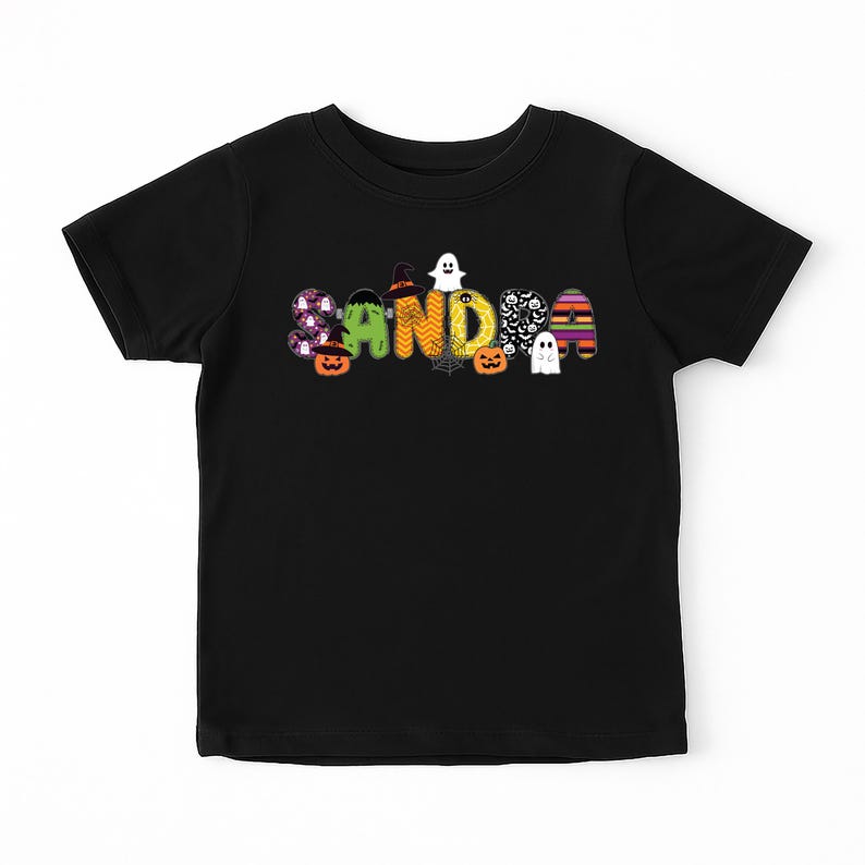 Custom Kids Halloween Name Short Sleeve Shirt, Toddler Spooky Tee, Kindergarten Halloween Shirt With Name, Personalized Unisex Short Sleeve Shirt
