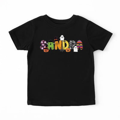 Custom Kids Halloween Name Short Sleeve Shirt, Toddler Spooky Tee, Kindergarten Halloween Shirt With Name, Personalized Unisex Short Sleeve Shirt