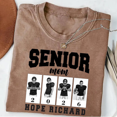Custom Senior Football Mama Short Sleeve Shirt, Custom Photo Mom Short Sleeve Shirt, Senior Night Mom Tee