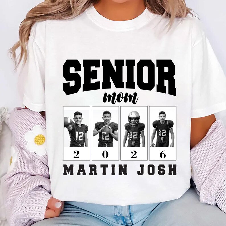 Custom Senior Football Mama Short Sleeve Shirt, Custom Photo Mom Short Sleeve Shirt, Senior Night Mom Tee