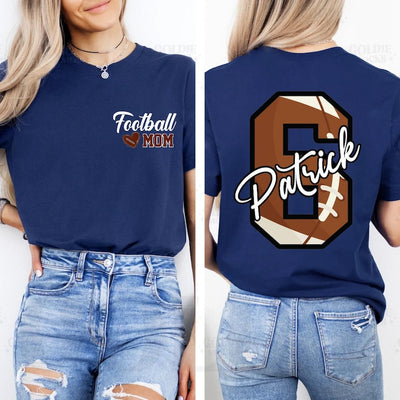 Personalized Football Mom Short Sleeve Shirt, Football Mom Short Sleeve Shirt With Kids Name & Number, Custom Football Mom Tee
