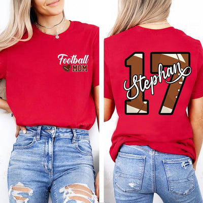 Personalized Football Mom Short Sleeve Shirt, Football Mom Short Sleeve Shirt With Kids Name & Number, Custom Football Mom Tee