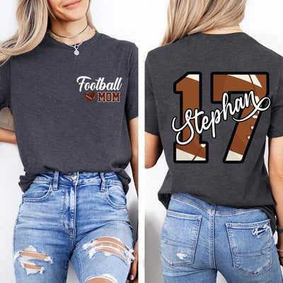 Personalized Football Mom Short Sleeve Shirt, Football Mom Short Sleeve Shirt With Kids Name & Number, Custom Football Mom Tee