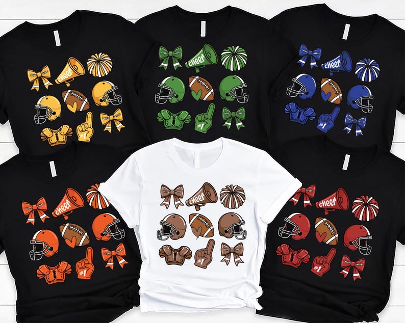 Custom Football Bow School Spirit Short Sleeve Shirt, Football Mom Short Sleeve Shirt, Football Grandparent Tee, Cheer Mom Short Sleeve Shirt
