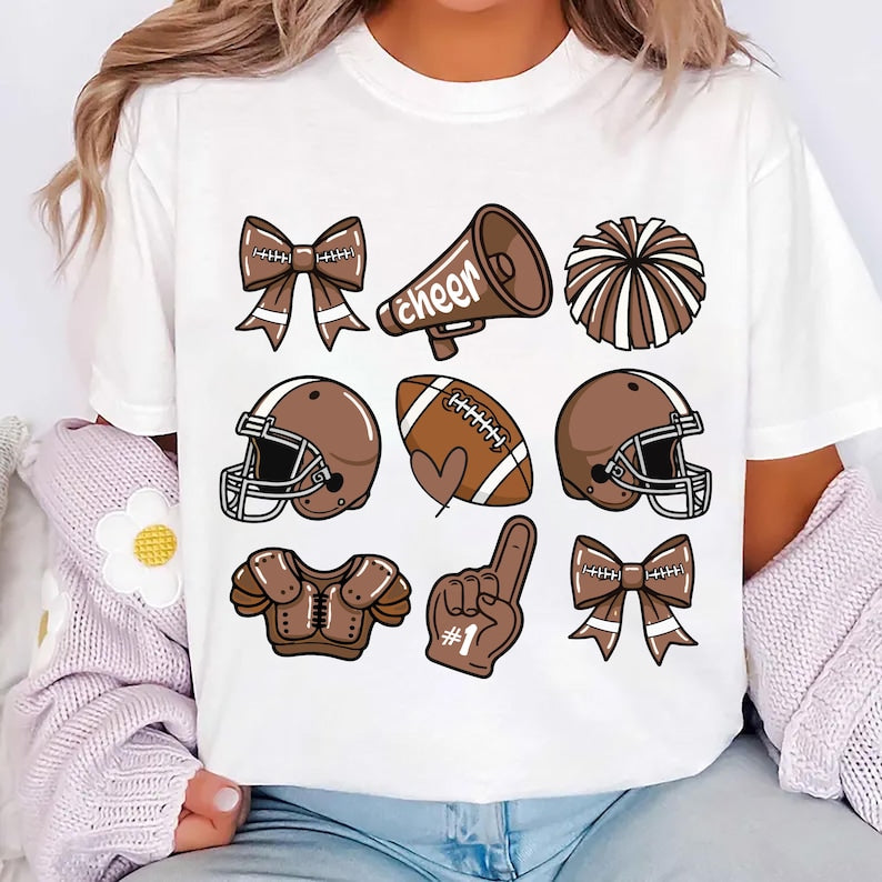Custom Football Bow School Spirit Short Sleeve Shirt, Football Mom Short Sleeve Shirt, Football Grandparent Tee, Cheer Mom Short Sleeve Shirt