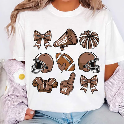 Custom Football Bow School Spirit Short Sleeve Shirt, Football Mom Short Sleeve Shirt, Football Grandparent Tee, Cheer Mom Short Sleeve Shirt