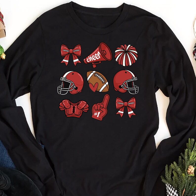 Custom Football Bow School Spirit Long Sleeve Shirt, Football Mom Long Sleeve Shirt, Football Grandparent Long Sleeve Shirt