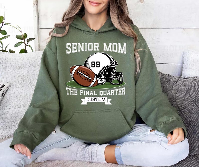 Senior Football Mom Hoodie, Custom Name and Number Hoodie, Game Day Hoodie