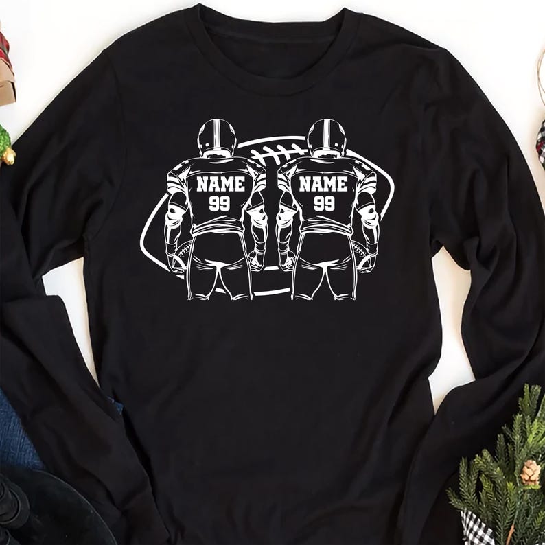 Two Football Players Long Sleeve Shirt, Personalized Team Name Football Long Sleeve Shirt, Custom Family Game Day Long Sleeve Shirt
