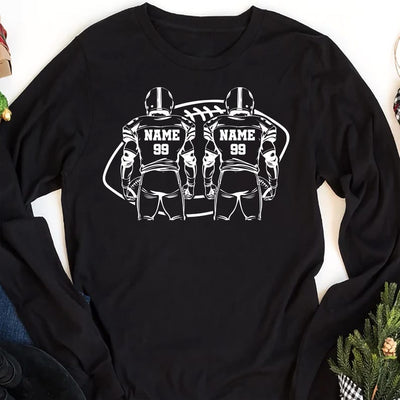 Two Football Players Long Sleeve Shirt, Personalized Team Name Football Long Sleeve Shirt, Custom Family Game Day Long Sleeve Shirt
