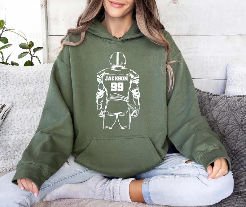 Football Player Silhouette Hoodie, Custom Name and Number Hoodie, Personalized Sports Hoodie