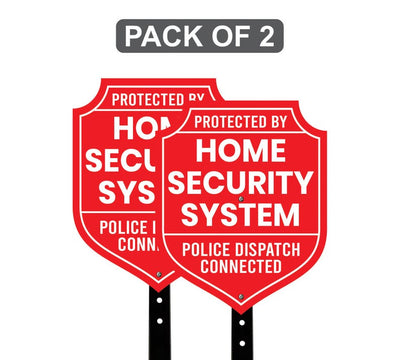 2 Pack Protected by Home Security System Yard Sign with 16" Stake, Shield Shape Rust-Free Aluminum Warning Sign, UV Protected Alarm Sign